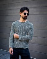 تیشرت آستین بلند پشمی یقه گرد طوسی