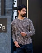 تیشرت آستین بلند پشمی یقه گرد قهوه ای